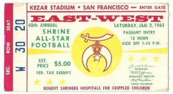 1965 College Football East West Shrine Bowl ticket stub