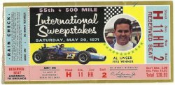 1971 Indianapolis 500 Mile Race Ticket Stub Al Unser Winner