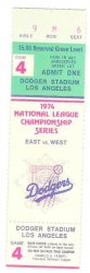 1974 NLCS ticket stub Game 4 Dodgers Pirates