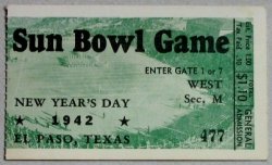 1942 Sun Bowl Game Ticket Stub Tulsa Texas Tech