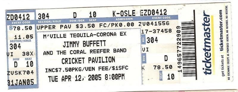 Image 0 of Jimmy Buffett April 12th 2005 Full Unused Ticket 