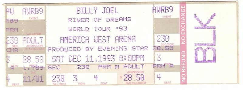Image 0 of Billy Joel December 11th 1993 Full Ticket River Of Dreams World Tour