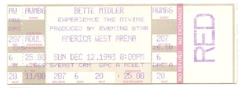 Image 0 of BETTE MIDLER December 12th 1993 Full Unused Ticket