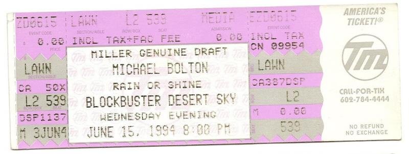 Image 0 of MICHAEL BOLTON June 15th 1994 Full Unused Ticket