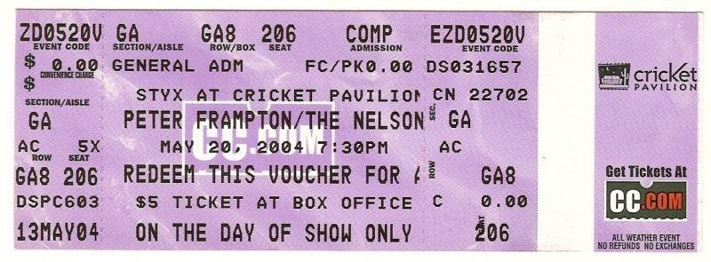 Image 0 of Peter Frampton May 26th 2004 Full unused ticket