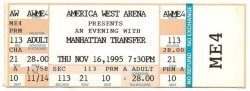 MANHATTAN TRANSFER November 16th 1995 Full Unused Ticket