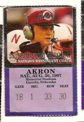 1997 Aug 30th Ticket Stub Nebraska Vs Akron