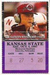 1997 Oct 4th Ticket Stub Nebraska vs Kansas State
