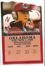 1997 Nov 1st Ticket Stub Nebraska vs Oklahoma