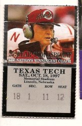 1997 Oct 18th Ticket Stub nebraska vs Texas Tech