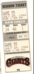 1984 Atlanta Braves @ San Francisco Giants ticket stub July 29th