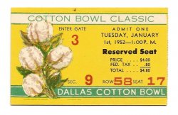 1952 Cotton Bowl Game Ticket Stub Kentucky TCU