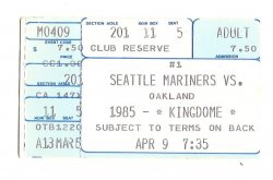 1985 seattle Mariners Opening day ticket Stub Vs Oakland