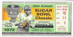1972 Sugar Bowl Game Ticket Stub Oklahoma Auburn