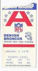 1977 AFC Championship Ticket Stub Raiders @ Broncos Mile High Stadium