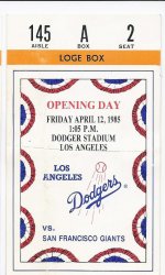 1985 Dodgers Opening Day ticket 4 12 1985 Vs Giants