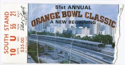 1985 Orange Bowl Game ticket stub washington Oklahoma