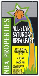 1992 NBA All Star Game Saturday Breakfast Ticket Stub