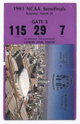 1991 NCAA FInal Four Semi Finals Ticket Stub UNLV North Carolina Kansas Duke