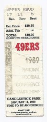 1989 NFC Championship Ticket Stub Rams @ 49ers 1 14 90