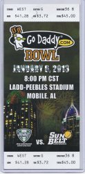2013 Godaddy.com Bowl Game Full Unused Ticket Kent State Arkansas State