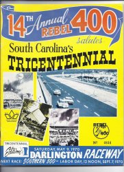 1970 Rebel 400 Nascar race Program Darlington Raceway David Pearson Win