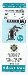 1999 Tickect Stub MLB Baseball Braves @ Marlins 5 4 Pro Player Stadium