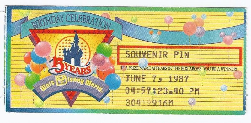 1987 walt disney world 15th anniversary birthday celebration ticket