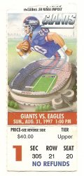 NFL Eagles @ Giants Ticket Stub Aug 31 1997