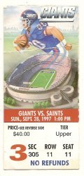 NFL Saints @ Giants Ticket Stub Sept 28th 1997
