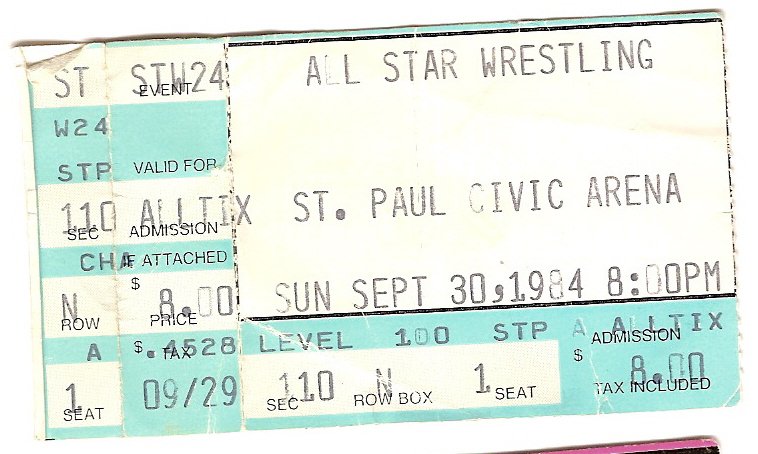 1984 All Star Wrestling ticket stub St. Paul Civic Arena Minnesota 9 30 84