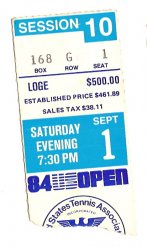 1984 Tennis US Open ticket stub Night Session 10 September 1
