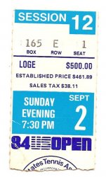 1984 Tennis US Open ticket stub Night Session 12 September 2