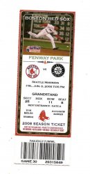 Seattle Mariners @ Boston Red Sox Full Ticket June 6th 2008 Ichiro Hit