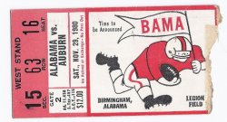 1980 Iron Bowl Game Ticket Stub Alabama Auburn Nov 29th