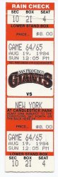 1984 New York Mets @ San Francisco Giants Full Unused Ticket August 19th Double 