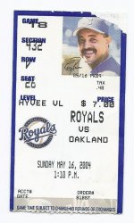 2004 Oakland A's @ Kansas CIty Royals Ticket Stub May 16th Zito Win