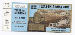 1988 83nd Red River Rivalry Game Oklahoma Texas Ticket Stub Cotton bowl