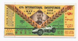1963 Indianapolis 500 Mile Race Ticket Stub Indy Parnelli Jones winner