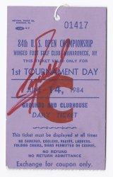 1984 US Open Ticket Stub 1st tournament Round Signed By Fuzzy Zoller