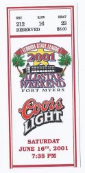 2001 Florida State League All Star Game Ticket Stub Josh Beckett