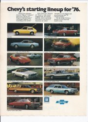 1976 Chevorlet Starting Line up Print Ad Automobile car