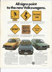1975 Volkswagen Print Ad Automobile Car Rabbit Dasher Scirocco