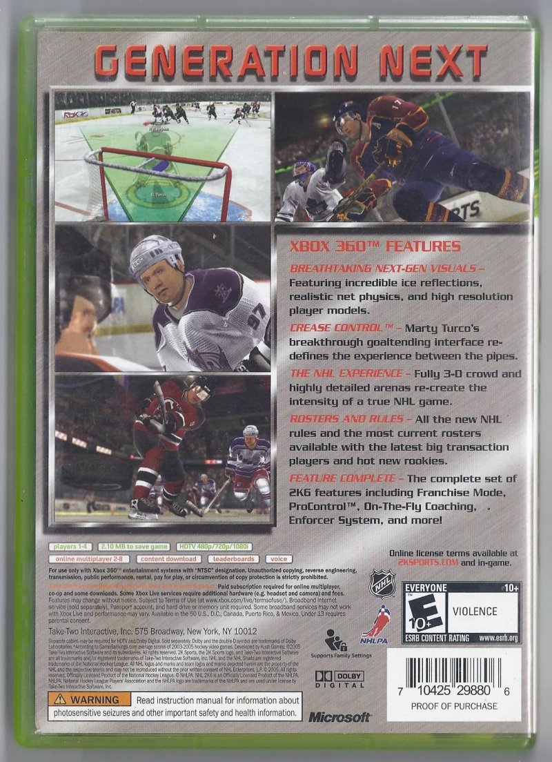 NHL 2k6 Xbox 360 video Game Hockey 2006