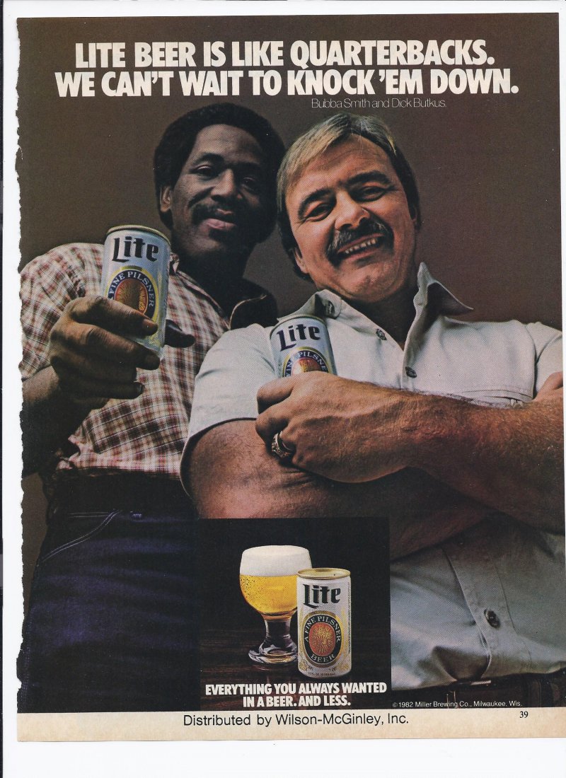 Dick Butkus Bubba Smith Knock Em Down 1982 Miller Lite Original Ad 8.5 x 11"