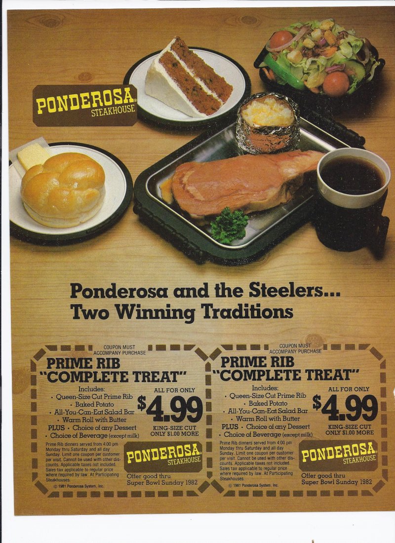 1981 Ponderosa Steakhouse Print Ad Vintage