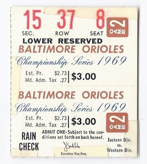 Image 0 of 1969 ALCS Championship Series Ticket Stub Game 2 Twins @ Orioles