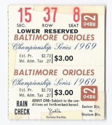 1969 ALCS Championship Series Ticket Stub Game 2 Twins @ Orioles