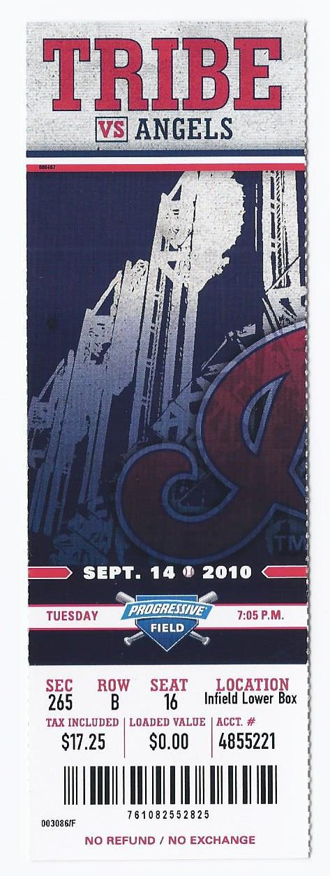 Image 0 of 2010 Angels @ Indians Full Unused Ticket September 14th Progressive Field