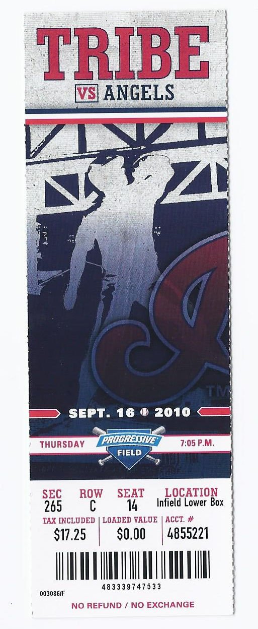 Image 0 of 2010 Angels @ Indians Full Unused Ticket September 16th Progressive Field